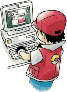 Red at the computer, artwork from Pokémon Yellow