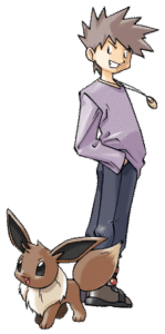 Blue and his Eevee, Ken Sugimori's artwork for Pokémon Yellow
