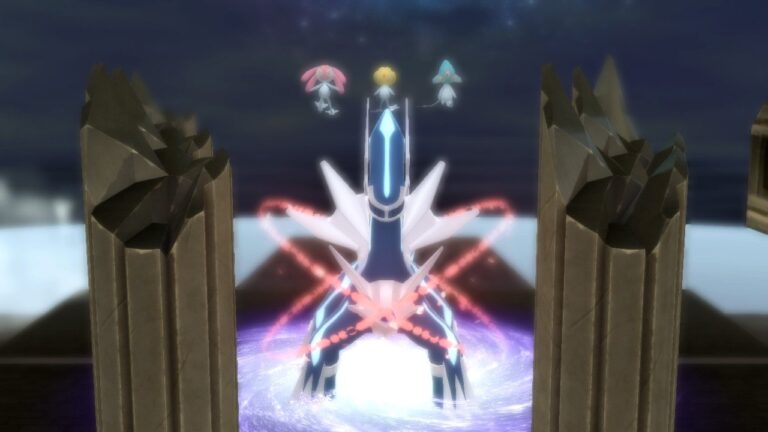 Dialga appears at Spear Pillar in Brilliant Diamond.