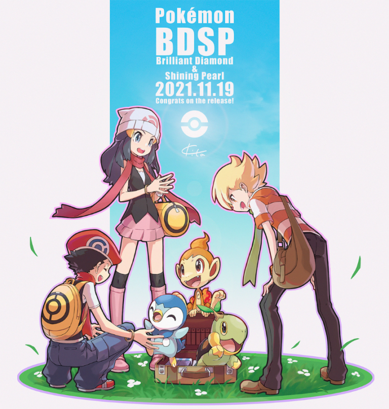 Lucas, Dawn and Barry with Turtwig, Chimchar and Piplup