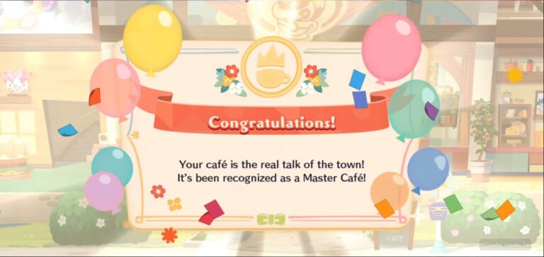 The congratulations screen on reaching Master Café Mode