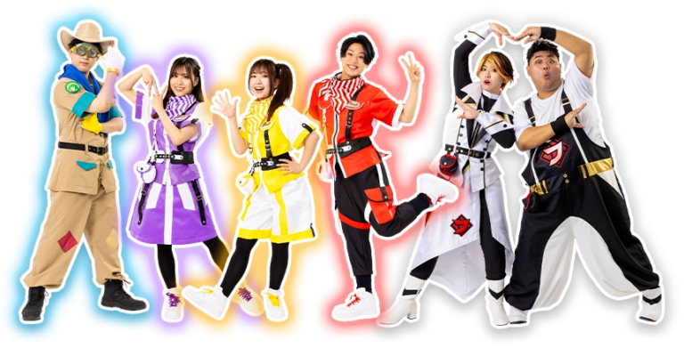 The later presenter line-up: Captain Jun, Nagisa, Mai, Jin, Shiora and Big Summer