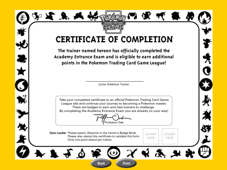 The 20-point Academy Entrance Exam certificate