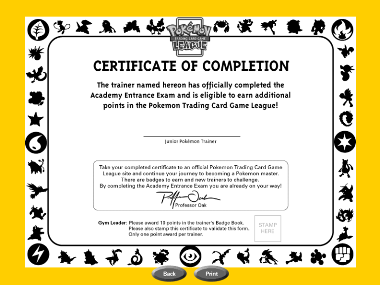 The 10-point Academy Entrance Exam certificate from Version 1