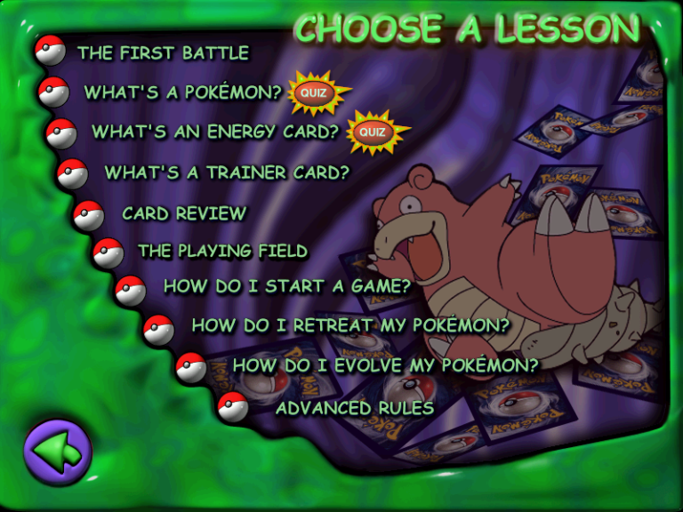 The Learn menu in Pokémon Play It!
