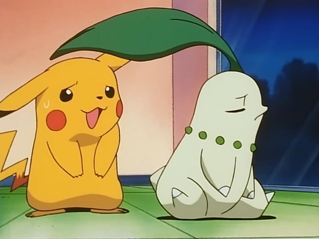 Chikorita's Big Upset (EP136) – Pokémon anime still