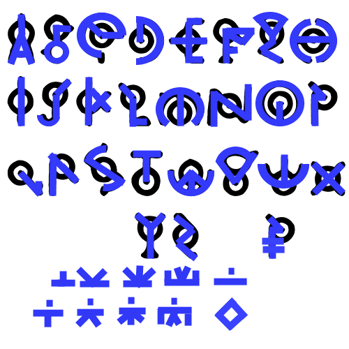 A hand-drawn alphabet and numerals for the Pokémon world, drawn over the Latin letters A to Z