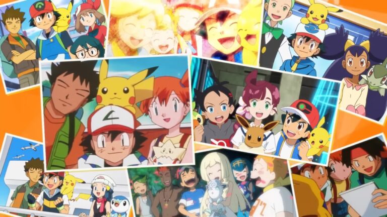 Ash and all of his travelling companions in the Japanese opening of Pocket Monsters: Aim to Be a Pokémon Master (JN137&n