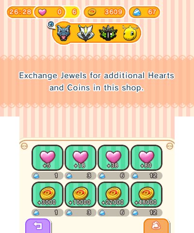 The Pokémon Shuffle shop on 3DS