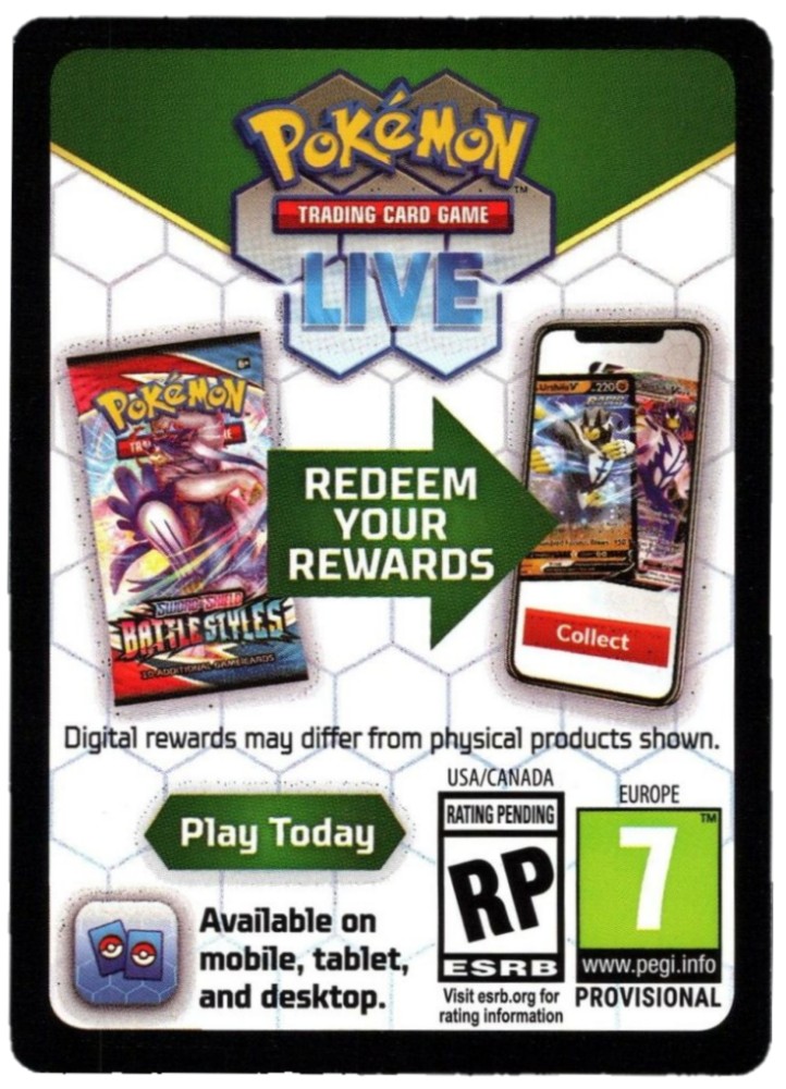 A Pokémon TCG Live code card